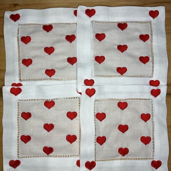 Heart Embroidered Cocktail Napkins - Picture 3 of 3